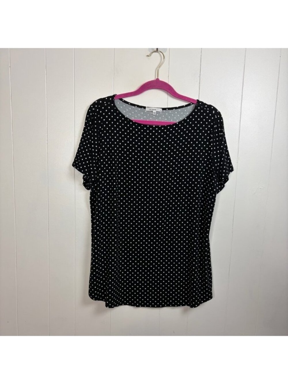 Ivy Rose Black T-Shirt Top White Polka Dots stretchy Women’s size 1X Cute